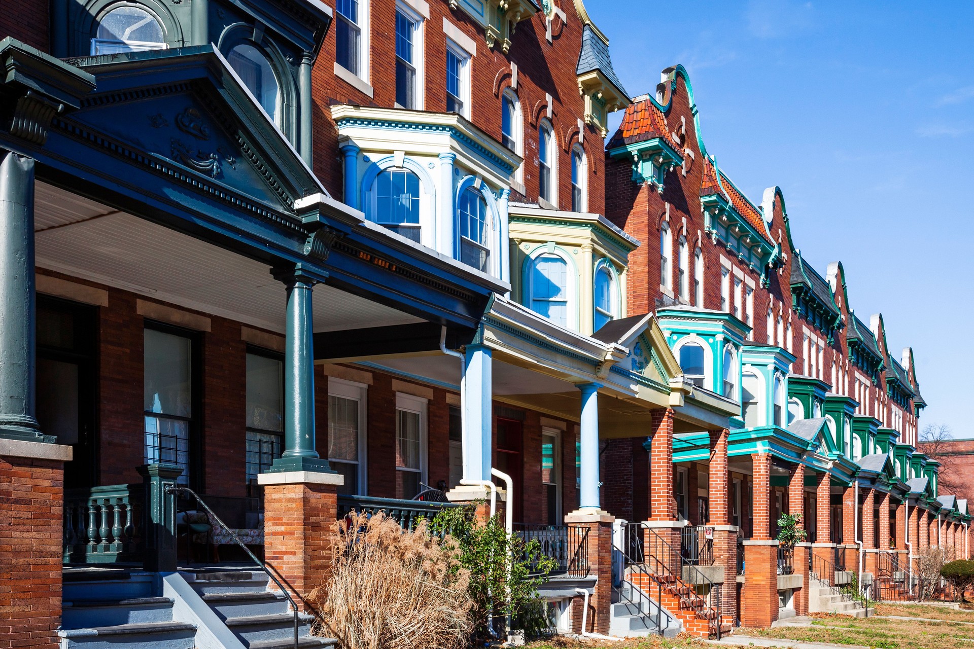 Colourful row houses - Charles Village, Baltimore.
