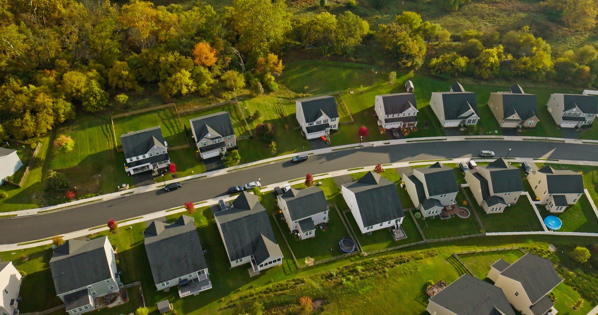 Overhead Shot of Houses in Boonsboro, Maryland on Fall Afternoon